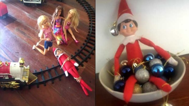 The Barbie gang have captured the elf, who had a 'bauble bath' the day before.
