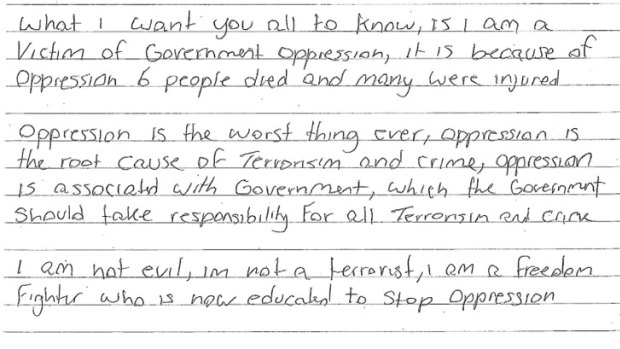 The letter written by murderer James Gargasoulas.