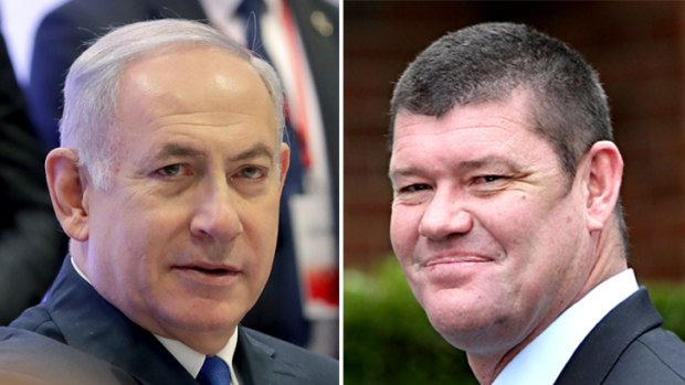Benjamin Netanyahu (left) allegedly received gifts from, among others, Australian billionaire James Packer (right) in return for favours.