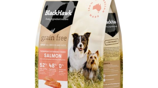 Black Hawk Grain Free Salmon dog food.