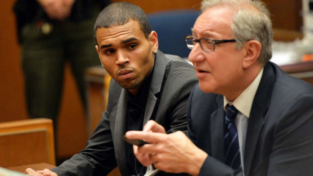 Chris Brown and his Attorney Mark Geragos appear in a Los Angeles court.