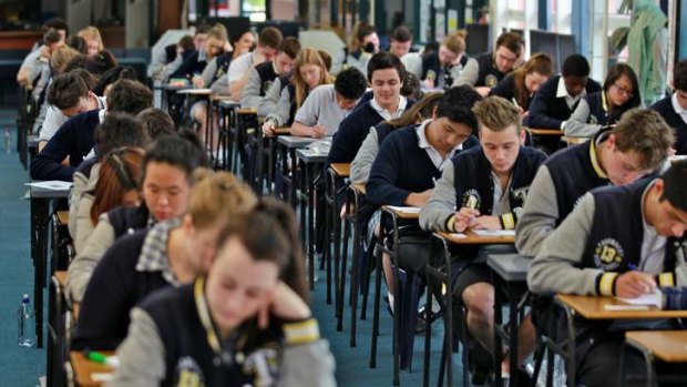 Heads down: Students at Thornbury High School sit the VCE English exam.