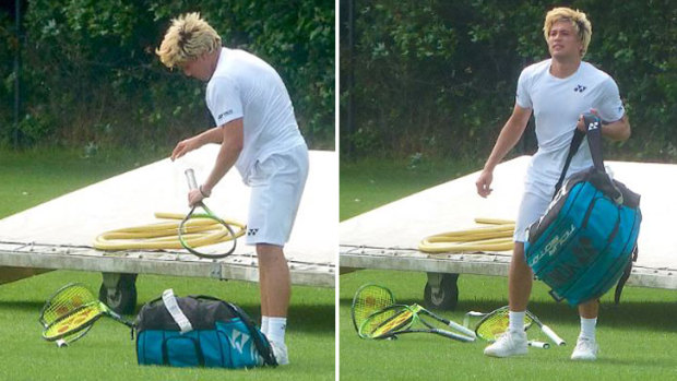 Australian tennis player Akira Santillan went out to a quiet field after his loss and smashed all five racquets, 