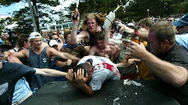 A man is attacked during the Cronulla riot in 2006.