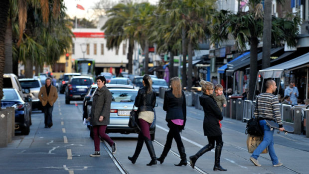 Acland Street in its heyday before traffic was halted, which traders say precipitated the decline.