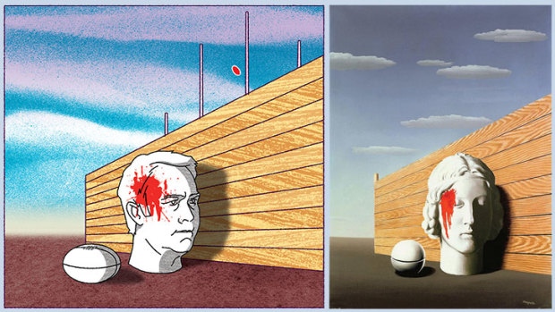 Illustration: Jim Pavlidis (left), and Magritte original.