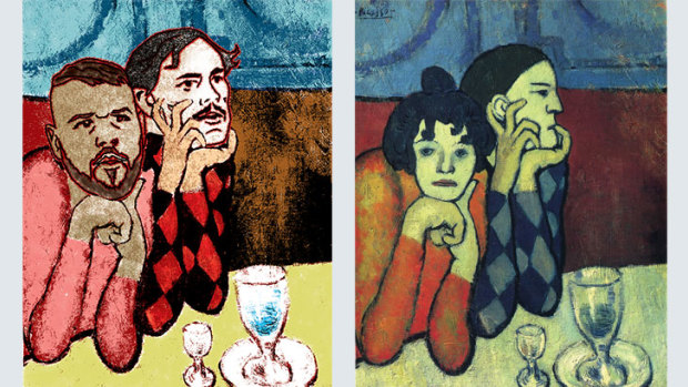 Artistic flair: Lance Franklin and Joe Daniher (illustration: Jim Pavlidis), and Pablo Picasso original.
