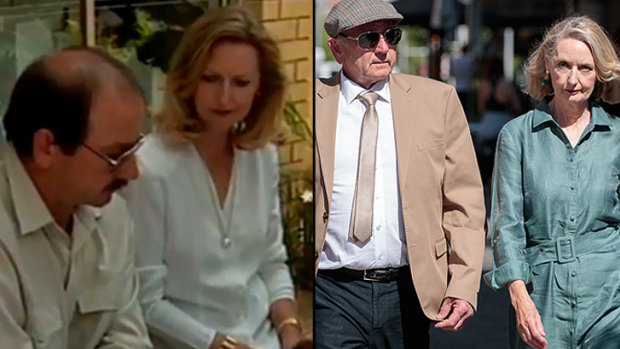 Then and now: Sarah Spiers' parents, Carol and Don, shortly after she disappeared in 1996 and on the first day of Mr Edwards' trial.