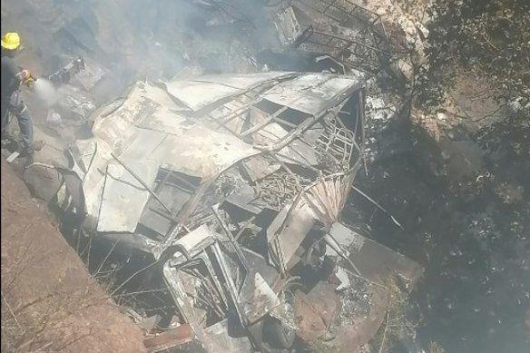 The scene of the deadly bus crash in South Africa.