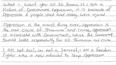 The letter written by murderer James Gargasoulas.