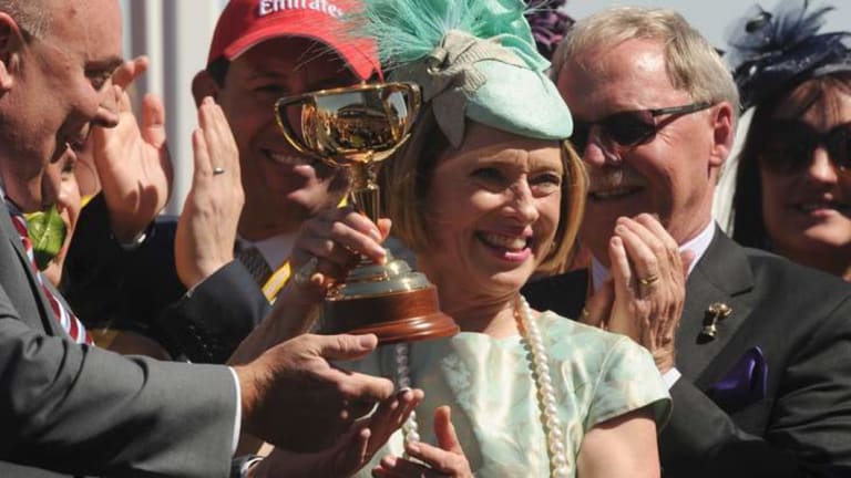 Racing's first lady: Gai Waterhouse with her Melbourne Cup. 