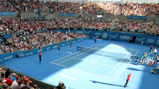 Inside Pat Rafter Arena at the Queensland Tennis Centre