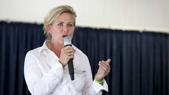 The LNP's Kerri-Anne Dooley speaks at a Redcliffe byelection forum.