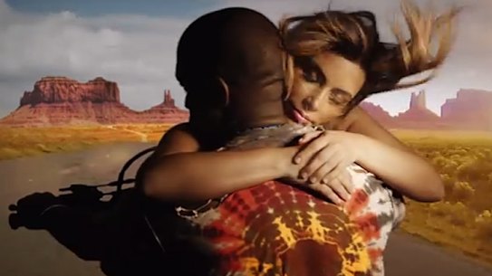 Kanye West and Kim Kardashian in the video music clip Bound 2.