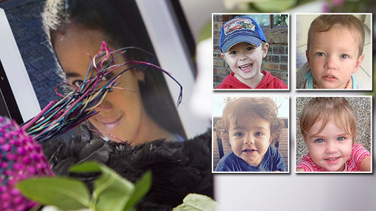 The faces of slain Queensland children: Tiahleigh Palmer, Tyrell Cobb, Mason Lee, Hemi Goodwin-Burke, and Kyhesha-Lee Joughin.