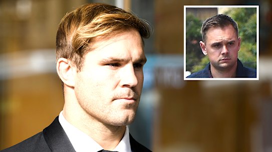 Jack De Belin arrives at the Downing Centre on Wednesday. Troy Martin (inset).