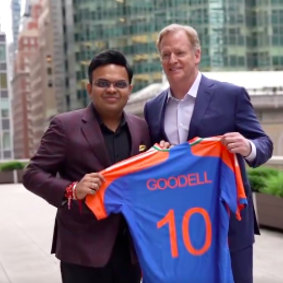 BCCI chief Jay Shah with NFL Commissioner Roger Goodell in New York during the Twenty20 World Cup.