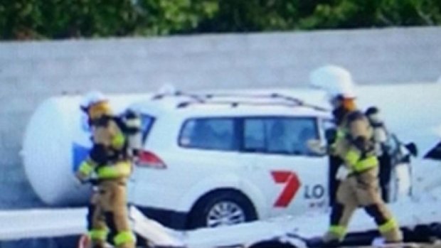 A stolen Seven News car was crashed into a gas tank at a service station at Eumundi, near Noosa.