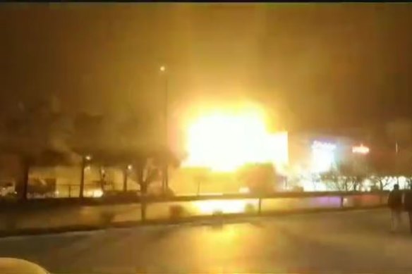 A screenshot of video of the drone attack on a military industry factory in the central Iranian city of Isfahan.