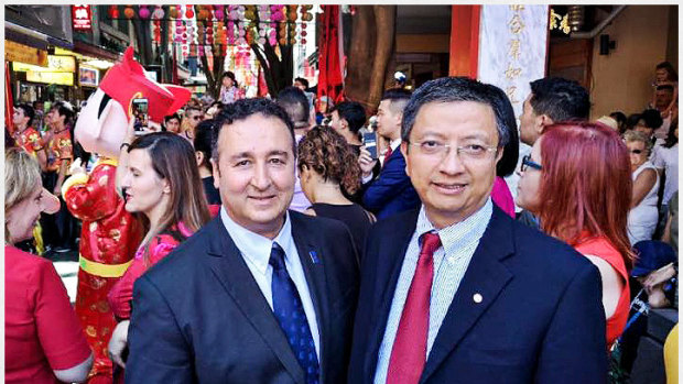 Labor MLC Shaoquett Moselmane with former staffer John Zhang. right.