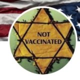 The “not vaccinated” badge made in the likeness of the Star of David patches Nazis forced Jews to wear during the Holocaust.