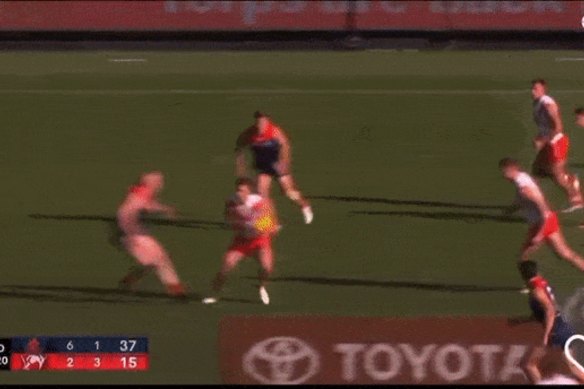 Clayton Oliver was not cited by the match review officer for this tackle in round three on Luke Parker.