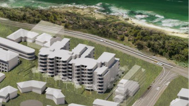 An aerial view of the proposed coastal development next to Gerard Obeid’s home.