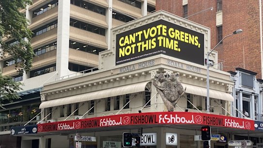 Advance Australia ad targeting Greens in Brisbane CBD.
