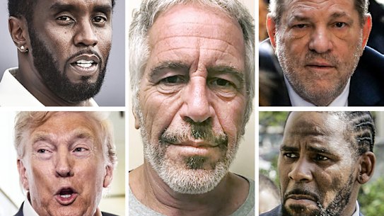 Men in power: Jeffrey Epstein, R. Kelly, Harvey Weinstein, Diddy and Donald Trump.