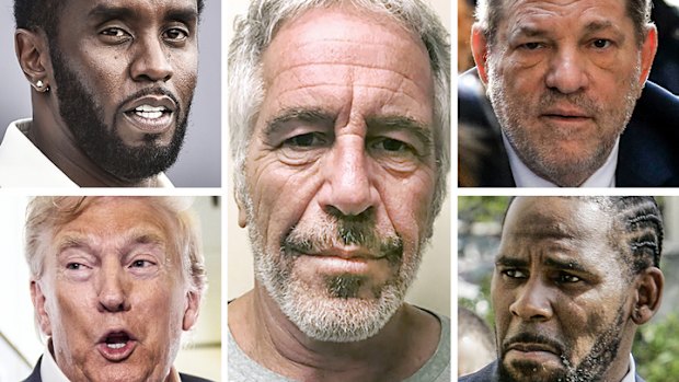 Men in power: Jeffrey Epstein, R. Kelly, Harvey Weinstein, Diddy and Donald Trump.