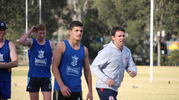 Teaching: Nathan Cleary and Brad Fittler at St Dominic's College.