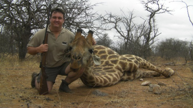 Mr Crossberg posing with a dead giraffe.