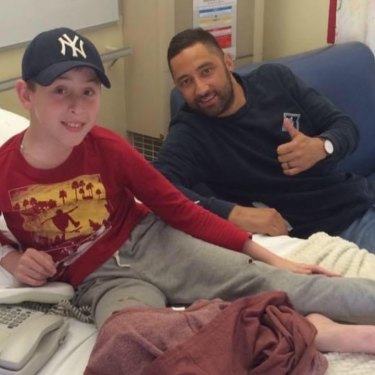 Lleyton Giles with Benji Marshall by his side in hospital many years after the pair first met back in 2010.