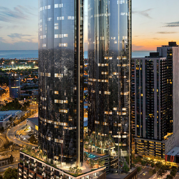 Two of six towers that will be built at Melbourne Square.