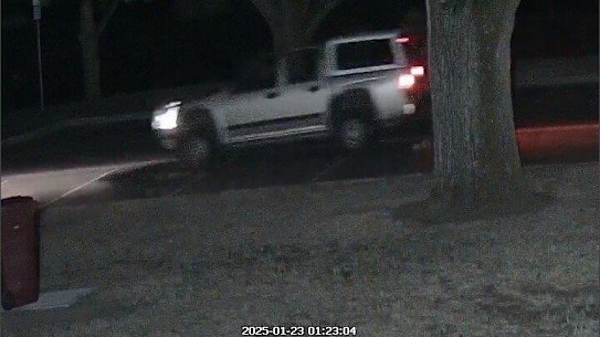 A CCTV image of a white ute police believe was involved in the vandalism of prime ministerial statues at Ballarat Botanical Gardens.