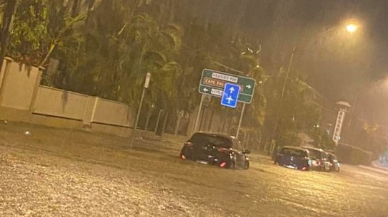 Flash flooding on Townsville's Bundock Street on Monday night.