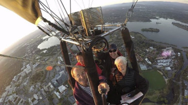 Pilot Steve Griffin (front left), owner Kay Turnbull (front right), Katrina Turnbull (back left) and John Turnbull (back right) fly Golly the hot air balloon.