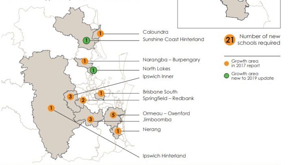 Locations in SEQ where population growth shows new independent schools are needed. Source: ISQ infrastructure report October 2019.