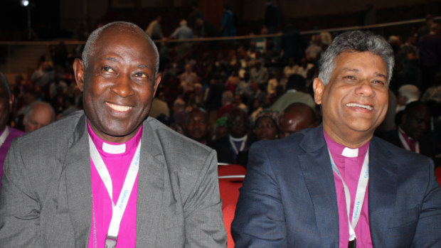 Ugandan bishop Stephen Kaziimba (left) with Sydney Archbishop Kanishka Raffel.