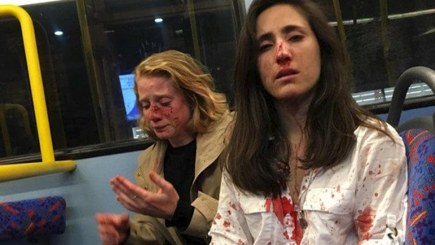 Melania Geymonat and her girlfriend say they were attacked on the top deck of a London night bus.