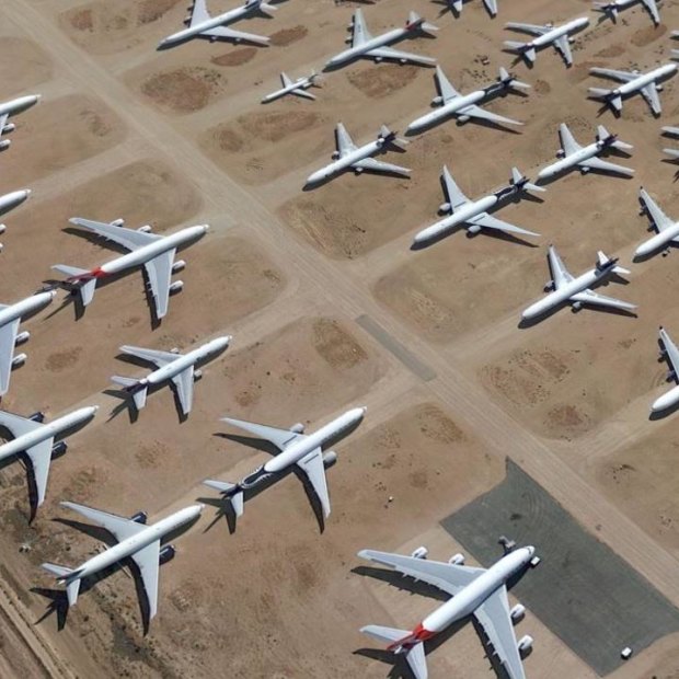 Qantas A380s are among 
the aircraft in storage at the low-humidity Mojave Desert facility in California.