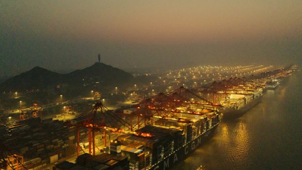 Container ships at the Yangshan Port in Shanghai in January. Trump has added 10 per cent to tariffs on Chinese goods into the US.
