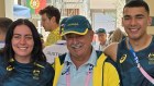 Andrew Liveris with Aussie boxers Charlie Senior, Caitlin Parker, Callum Peters and Tiana Echegaray at Olympic Village