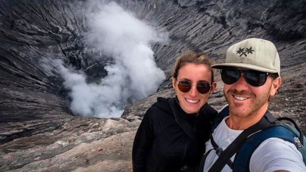 Jolie King and Mark Firkin at the brim of the crater of Mount Bromo on the Indonesian island of Java. 