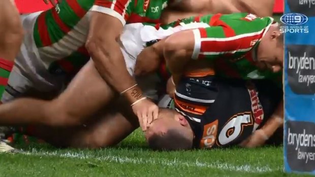 Ugly: George Burgess faces at least 10 weeks out for his conduct in a tackle on Robbie Farah.
