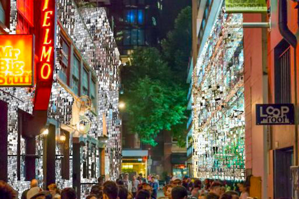 The planned Shimmer Laneway installation from Electric Confetti and VEE Agency’s pitch.