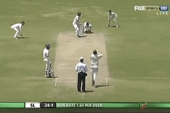 Nathan Lyon’s wicket with his first ball in Test cricket in 2011