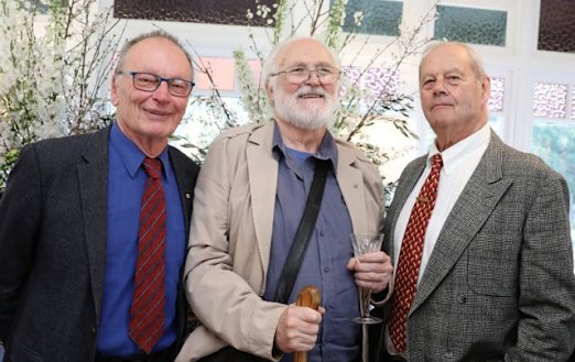 John Bell, Andrew McLennan and Bruce Beresford, lifelong friends from Sydney University, pictured  in 2019.