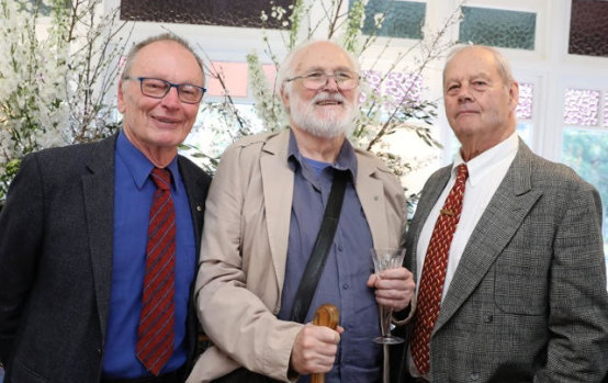 John Bell, Andrew McLennan and Bruce Beresford, lifelong friends from Sydney University, pictured  in 2019.