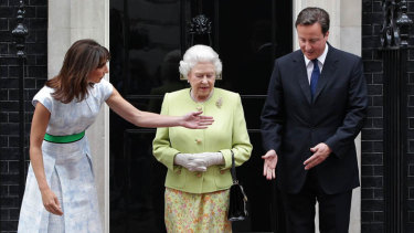 Then-Prime Minister David Cameron and his wife Samantha stand with Queen in 2011 during one of her rare visits to 10 Downing Street.